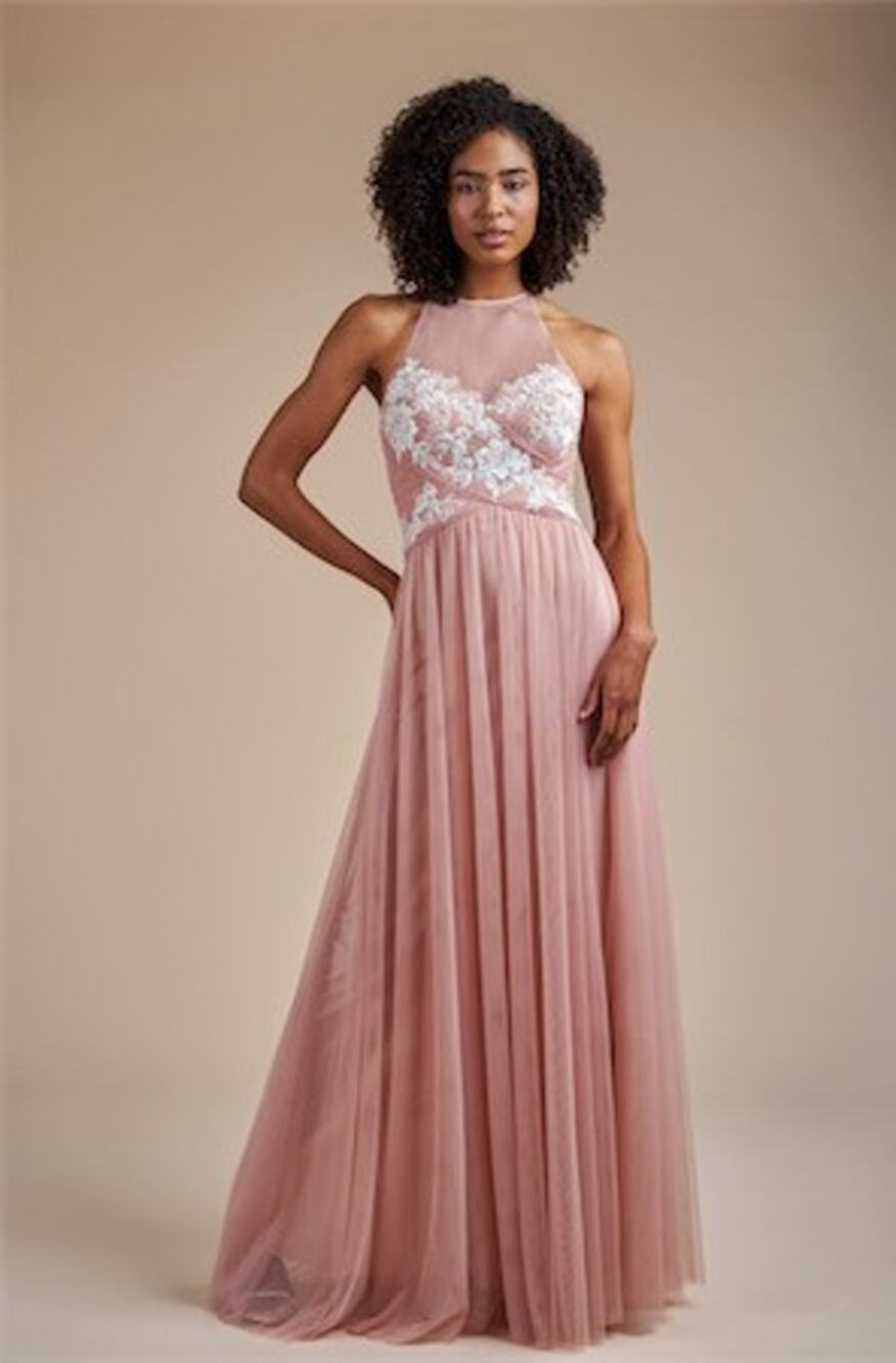 2720NWT Jasmine L224057 Soft Tulle Halter Top with Lace Appliqués w/Empire Waist